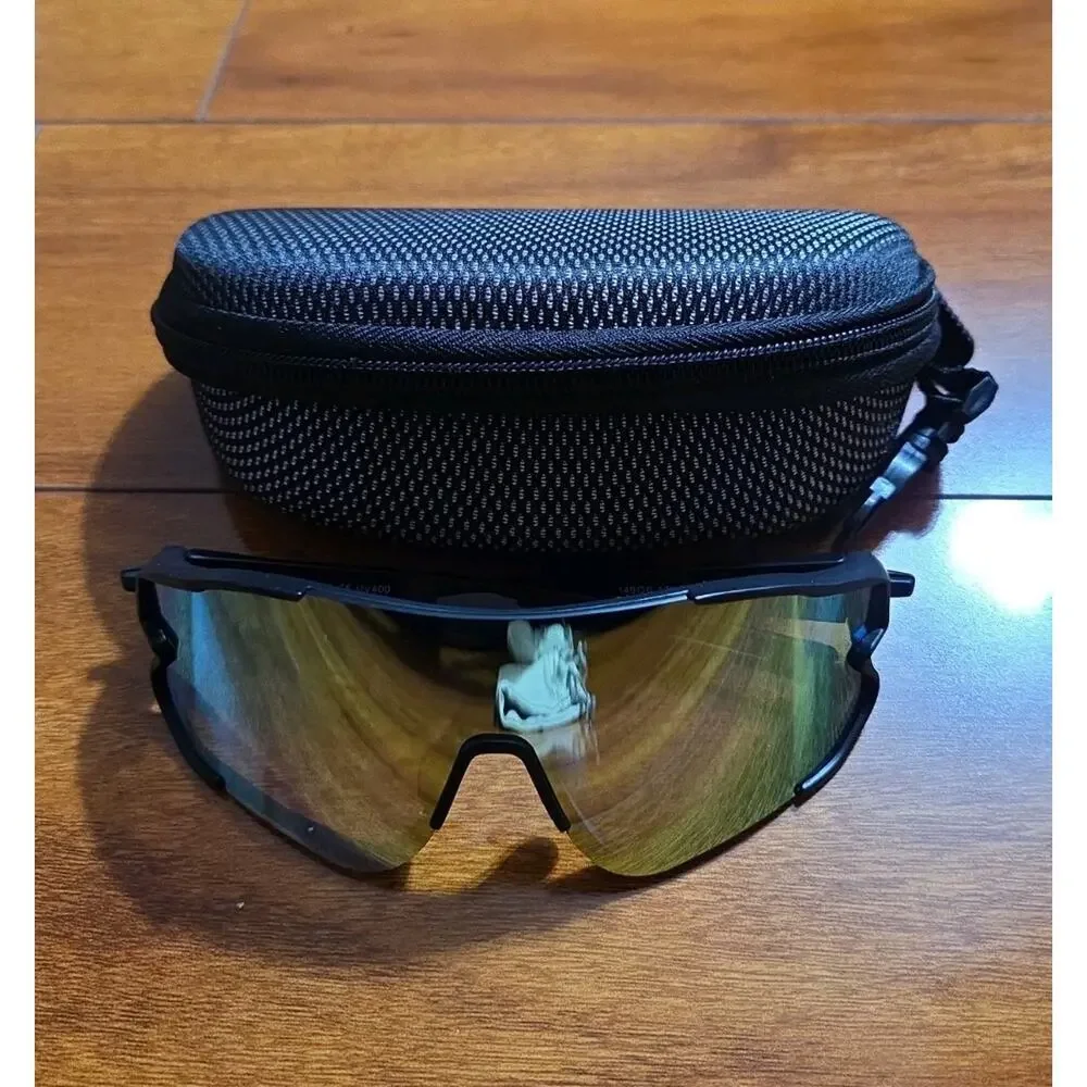 Multi Lens Wrap Around Sports Sunglasses Kit Cycling Baseball Black Frame Case